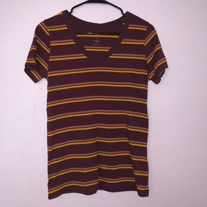 Striped V-Neck T-Shirt M